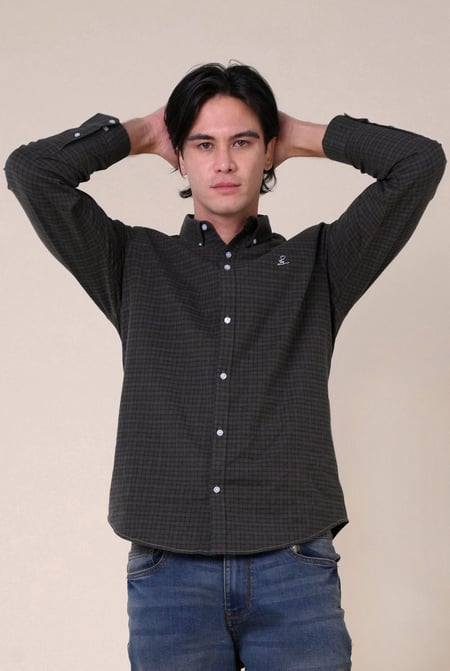 Mens Black Classic Regular Fit Check Shirt