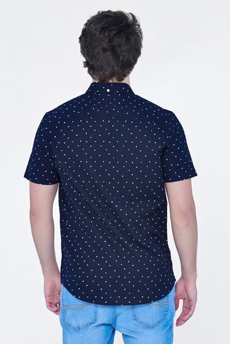 Navy Printed Short Sleeve Shirt