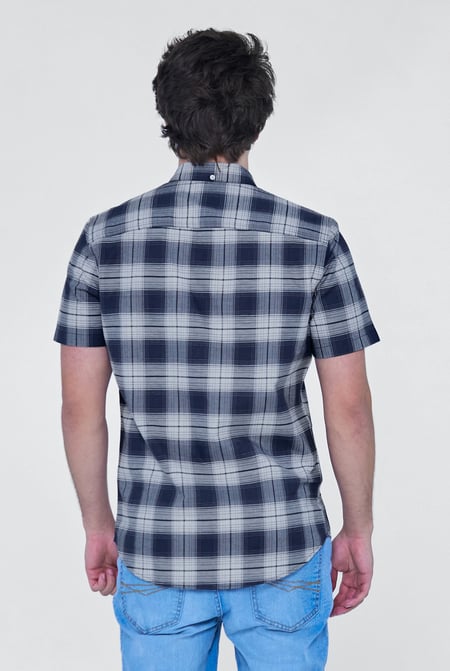 Navy Check Short Sleeve Oxford Shirt