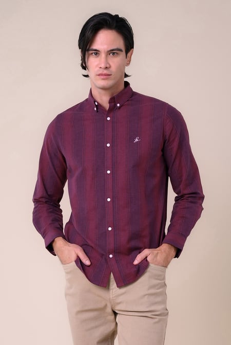 Mens Red Stripe Long Sleeve Shirt