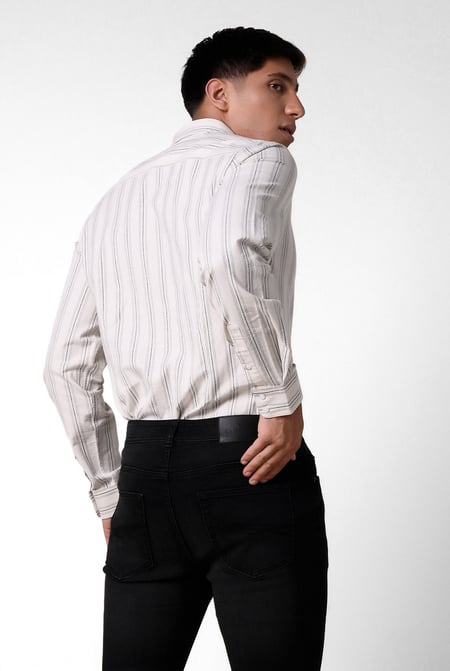 Mens White Stripe Long Sleeve Shirt