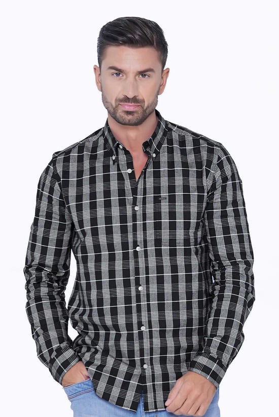 Men Button Down Collar Long Sleeve Shirt