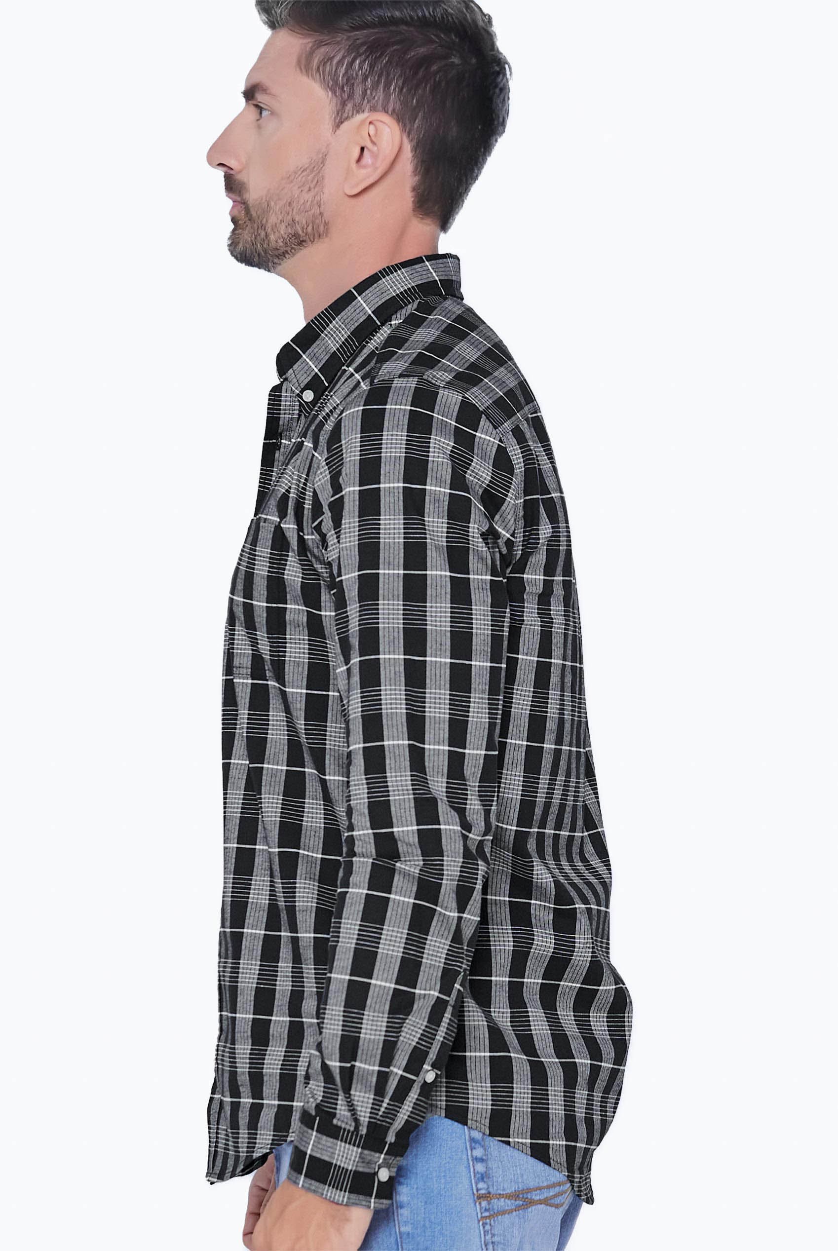 Men Button Down Collar Long Sleeve Shirt