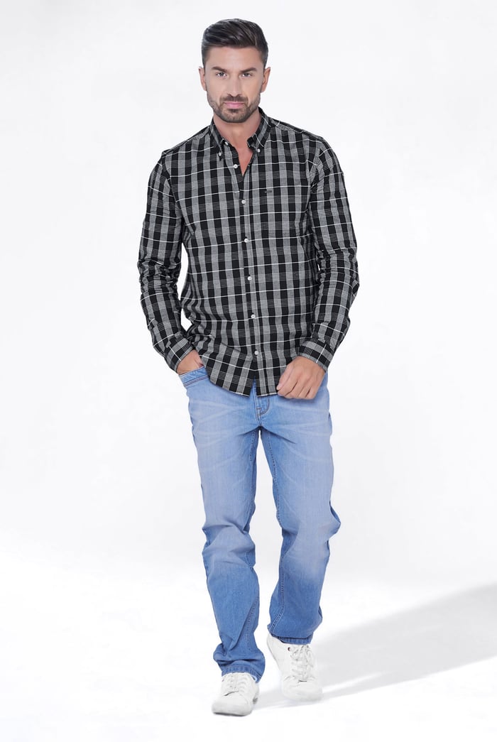 Men Button Down Collar Long Sleeve Shirt