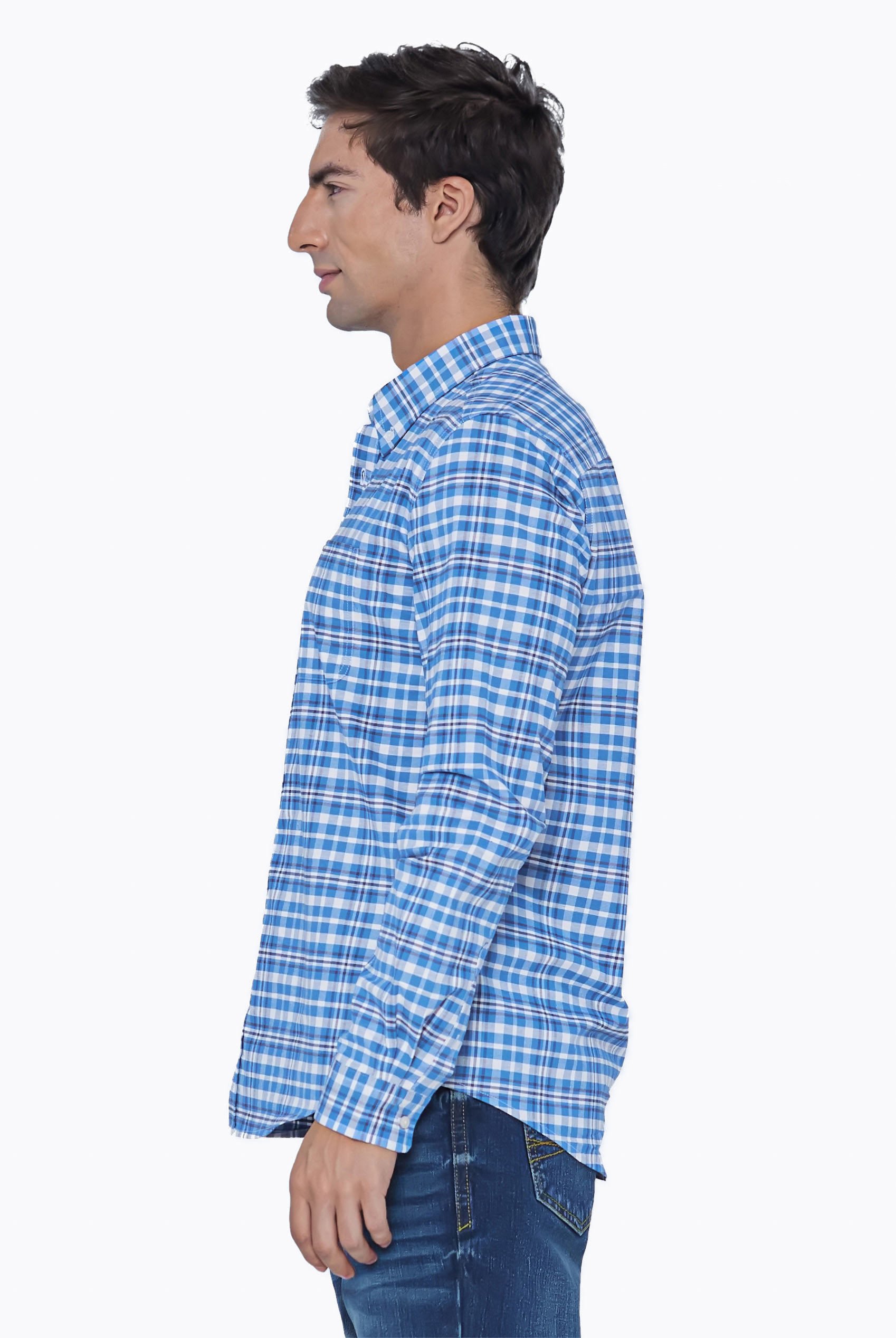 Men Button Down Collar Long Sleeve Shirt