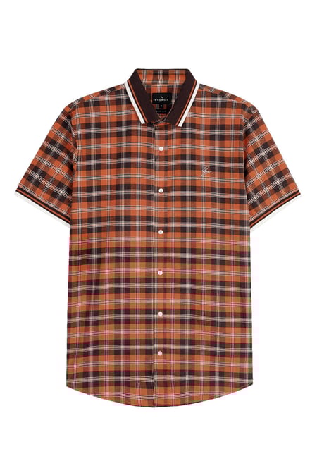 Mens Orange Short Sleeve Shirt With Rib Collar