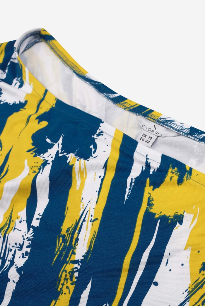 Brush Print One-Shoulder Ruffled Cutout Dress