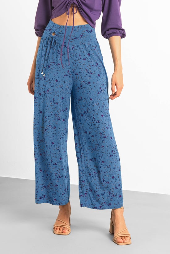 Womens Printed Wide Leg Cropped Trousers
