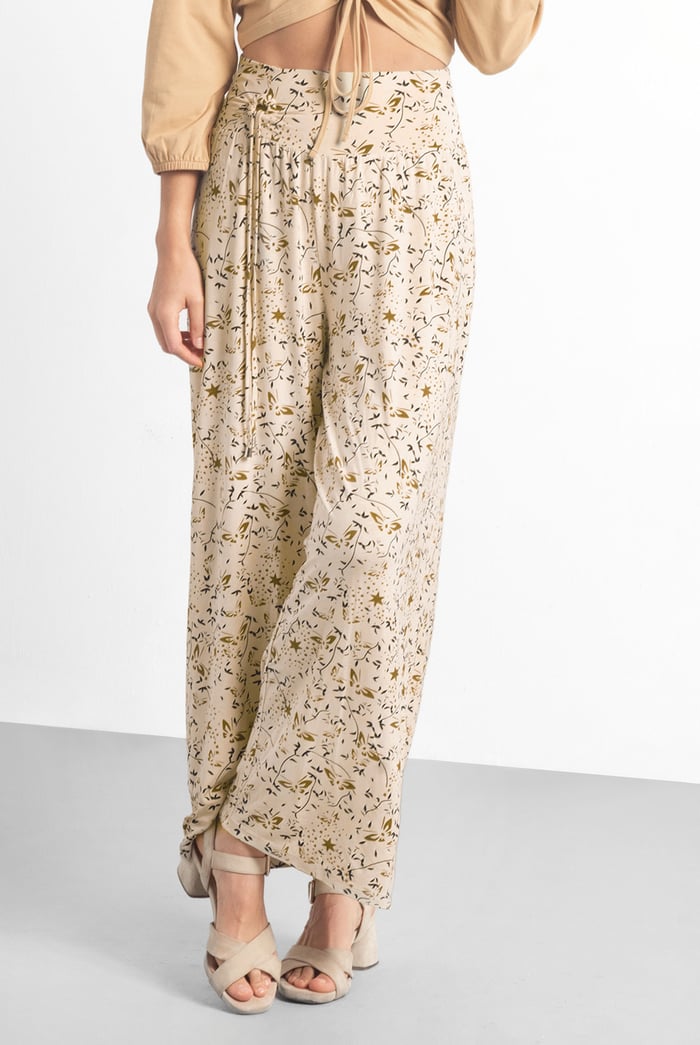 Womens Printed Wide Leg Cropped Trousers