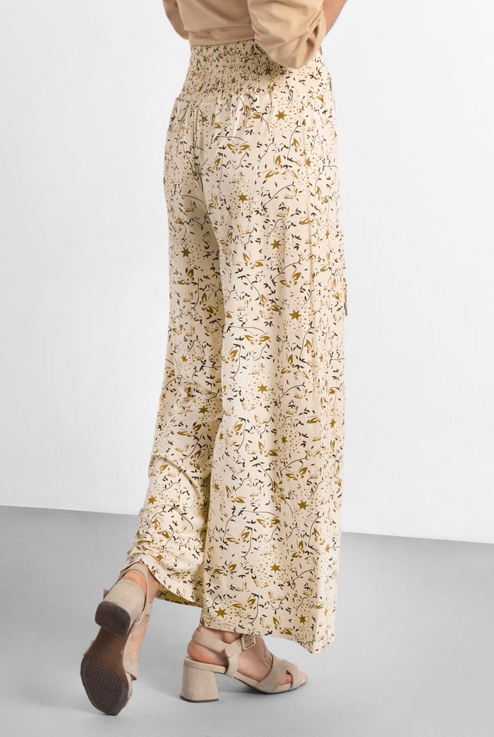 Womens Printed Wide Leg Cropped Trousers
