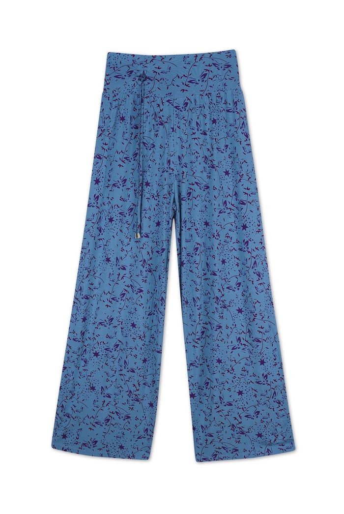 Womens Printed Wide Leg Cropped Trousers