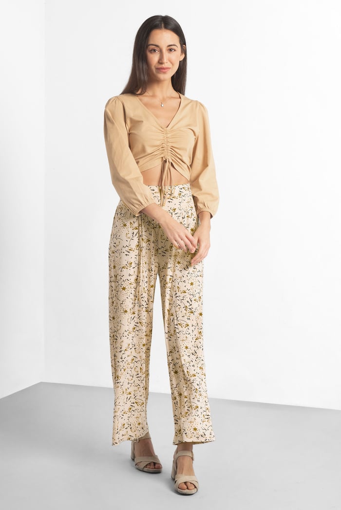 Womens Printed Wide Leg Cropped Trousers