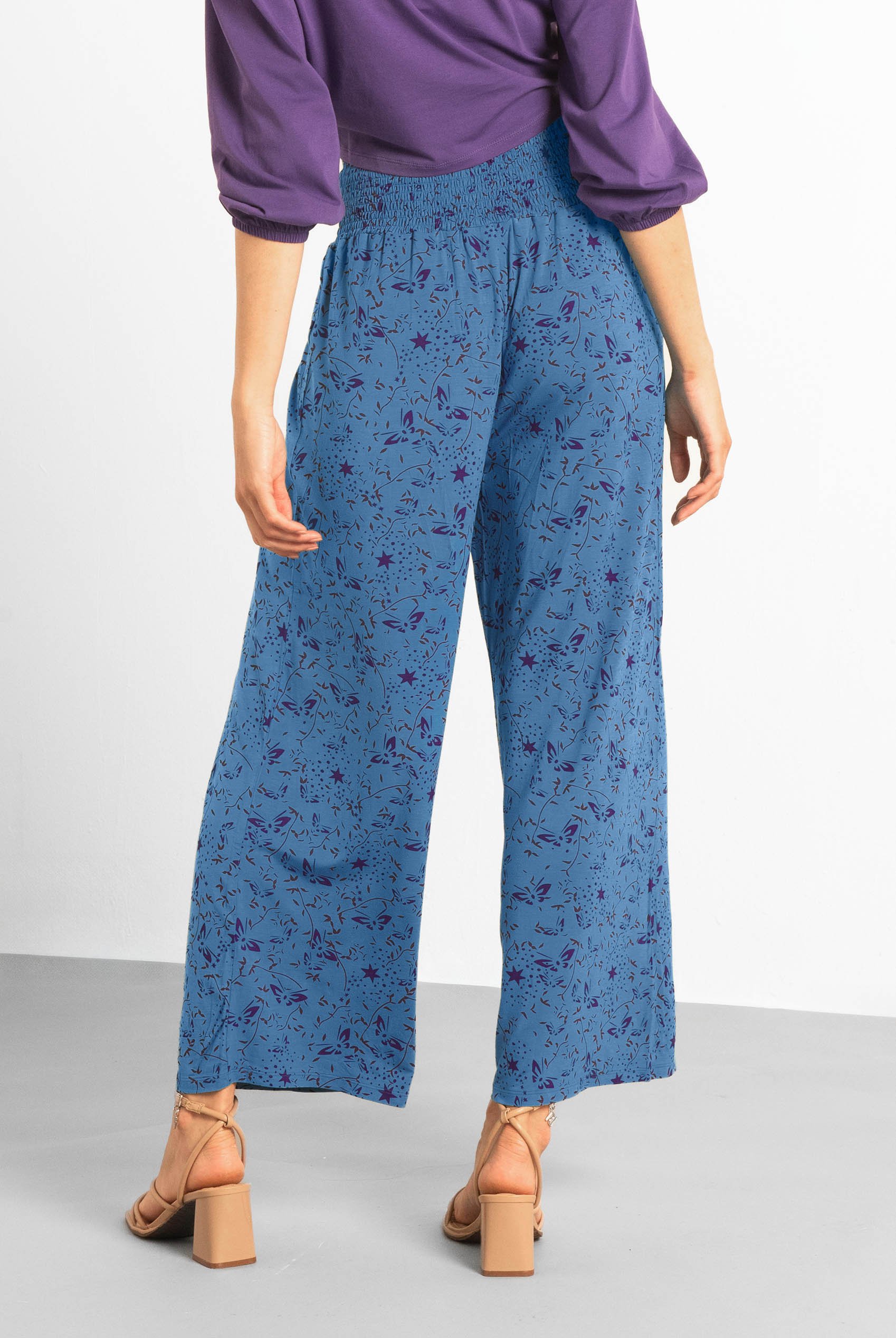 Womens Printed Wide Leg Cropped Trousers