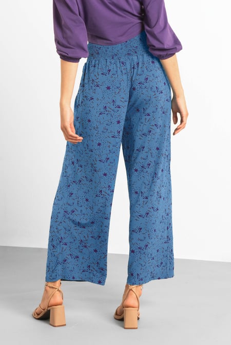 Womens Blue Printed Wide Leg Cropped Trousers