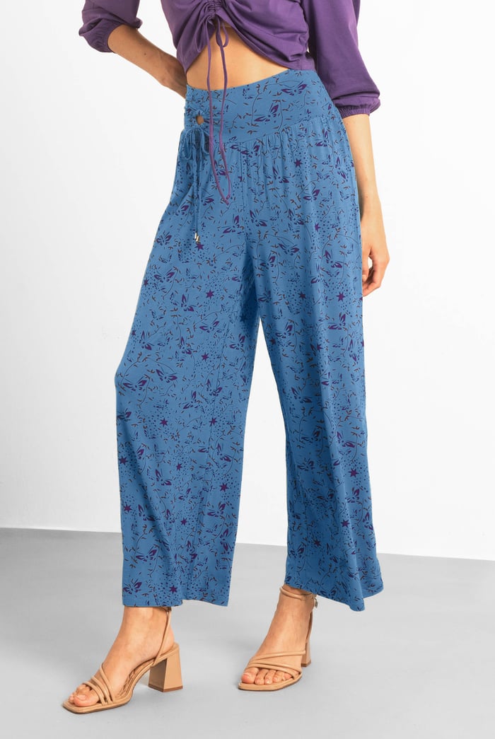Womens Printed Wide Leg Cropped Trousers