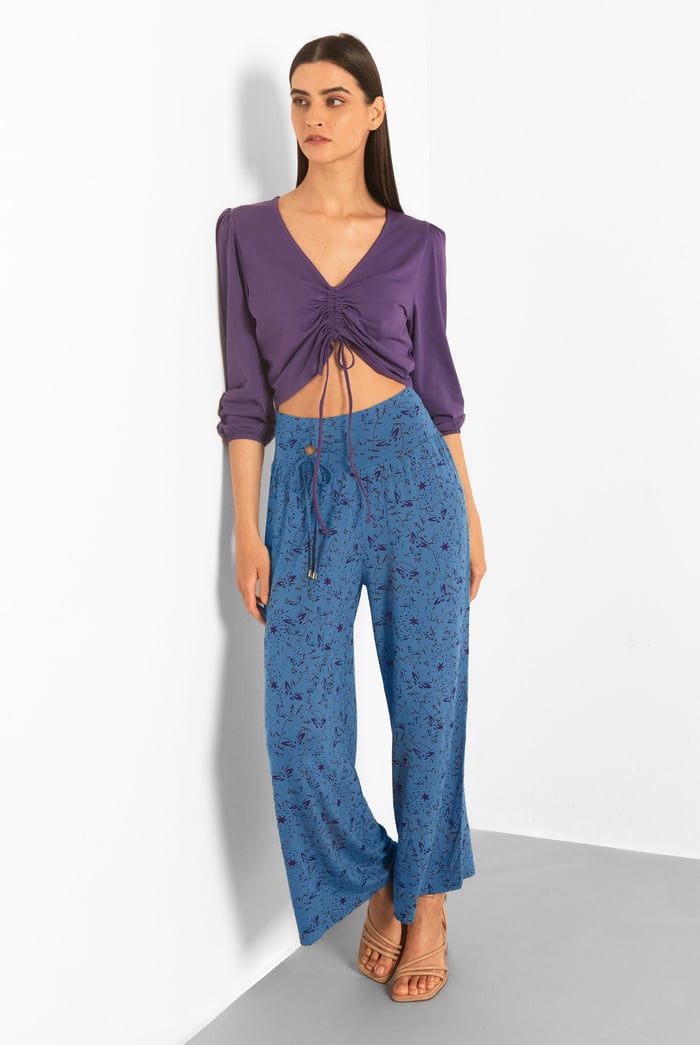 Womens Printed Wide Leg Cropped Trousers