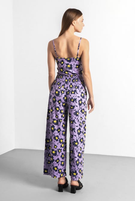 Purple Smocked Waist Floral Printed Jumpsuit