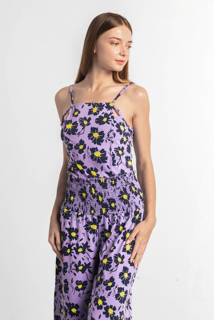 Smocked Waist Floral Printed Jumpsuit