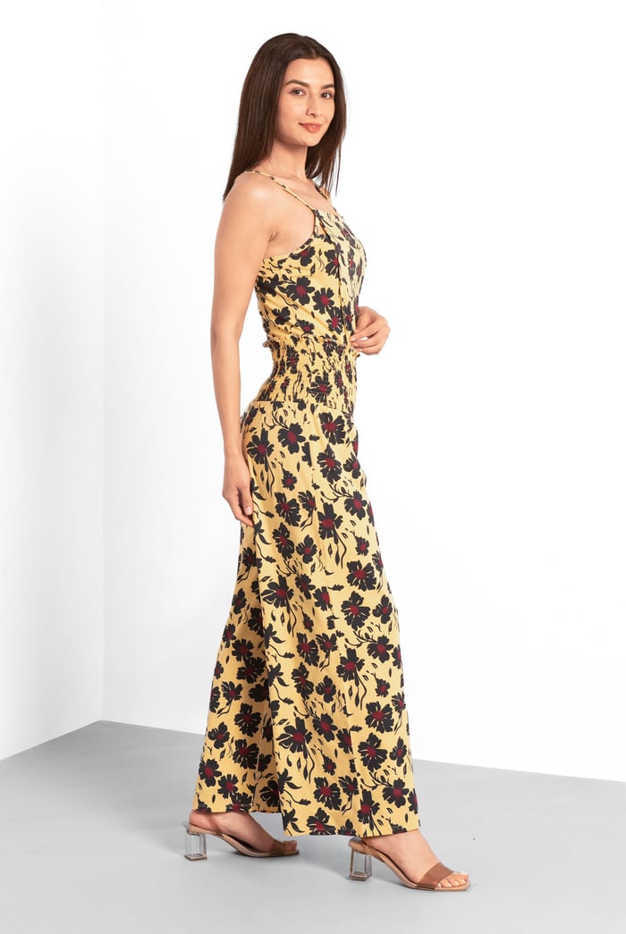 Smocked Waist Floral Printed Jumpsuit