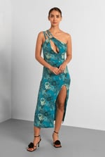 One Shoulder Floral Printed Maxi Dress