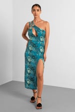 One Shoulder Floral Printed Maxi Dress