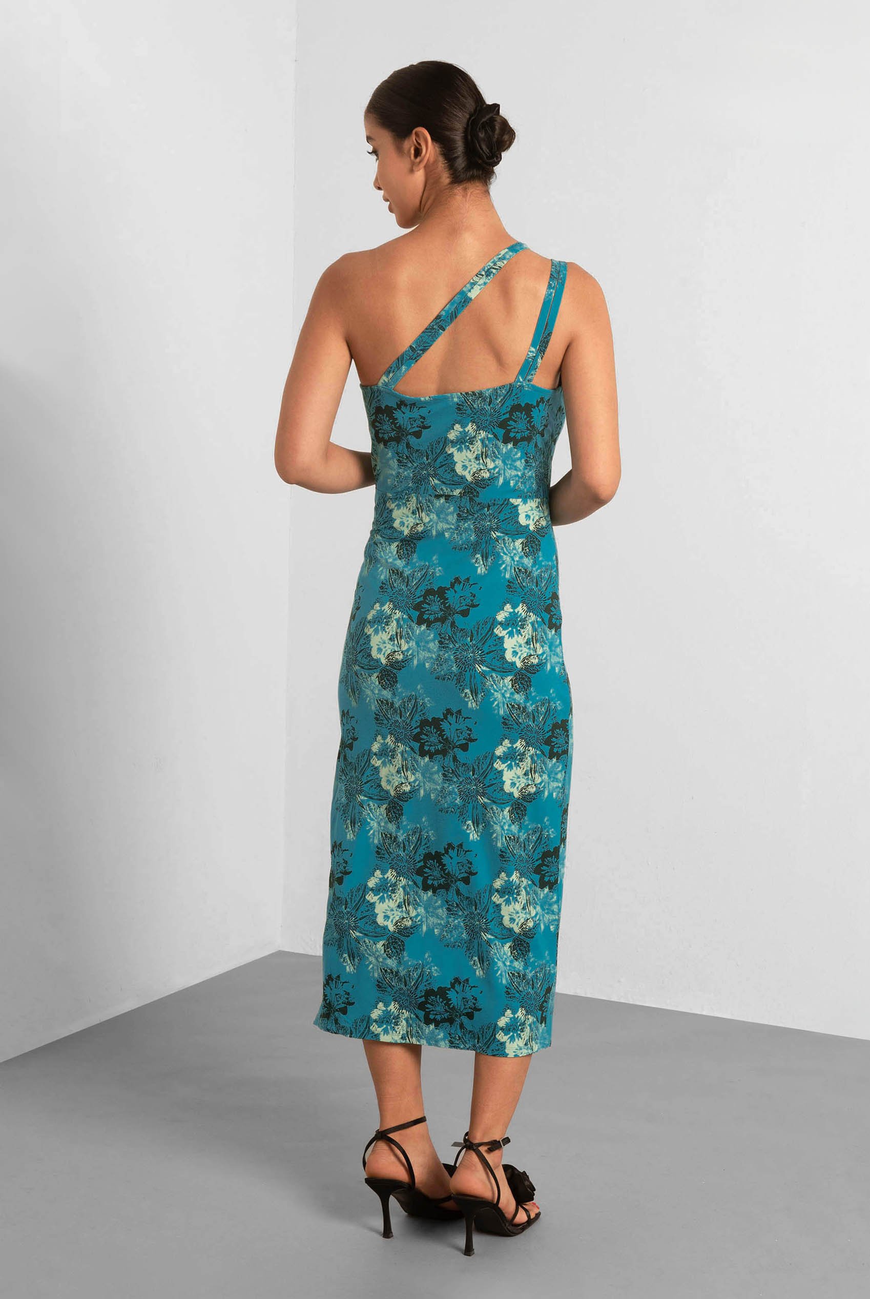 One Shoulder Floral Printed Maxi Dress