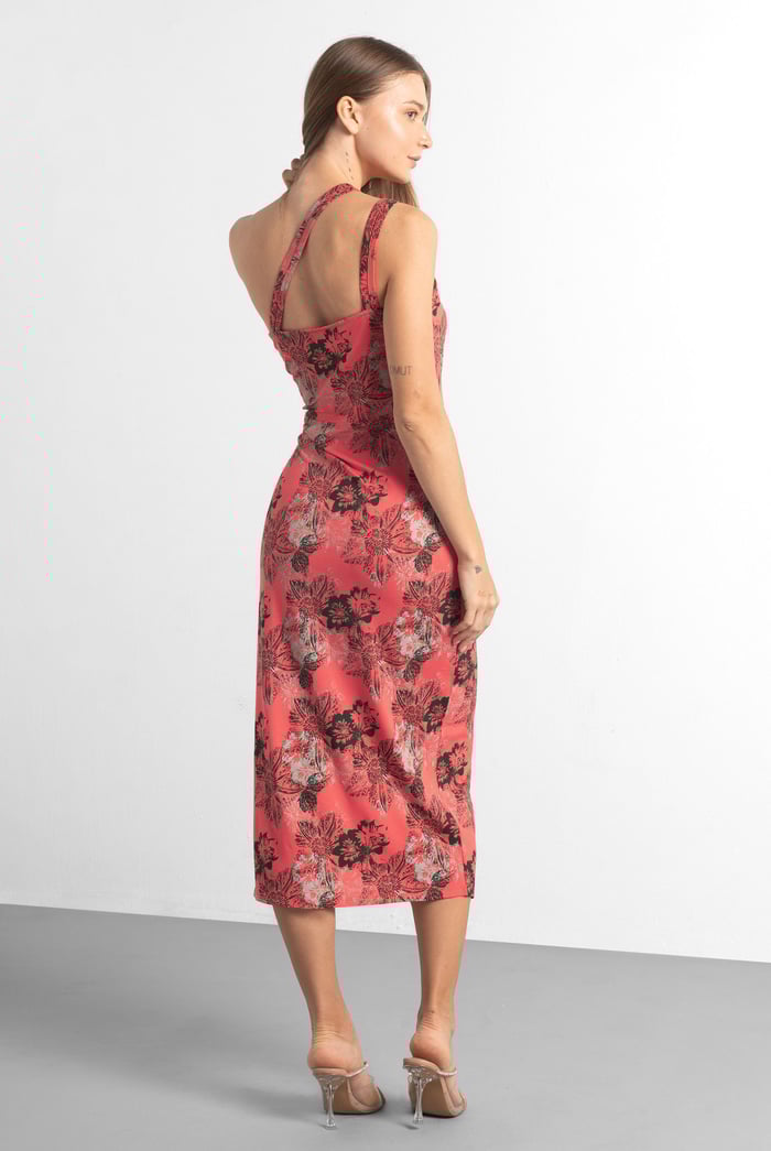 One Shoulder Floral Printed Maxi Dress