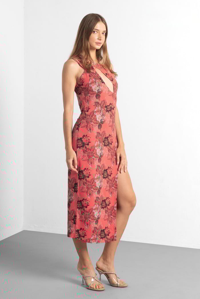 One Shoulder Floral Printed Maxi Dress
