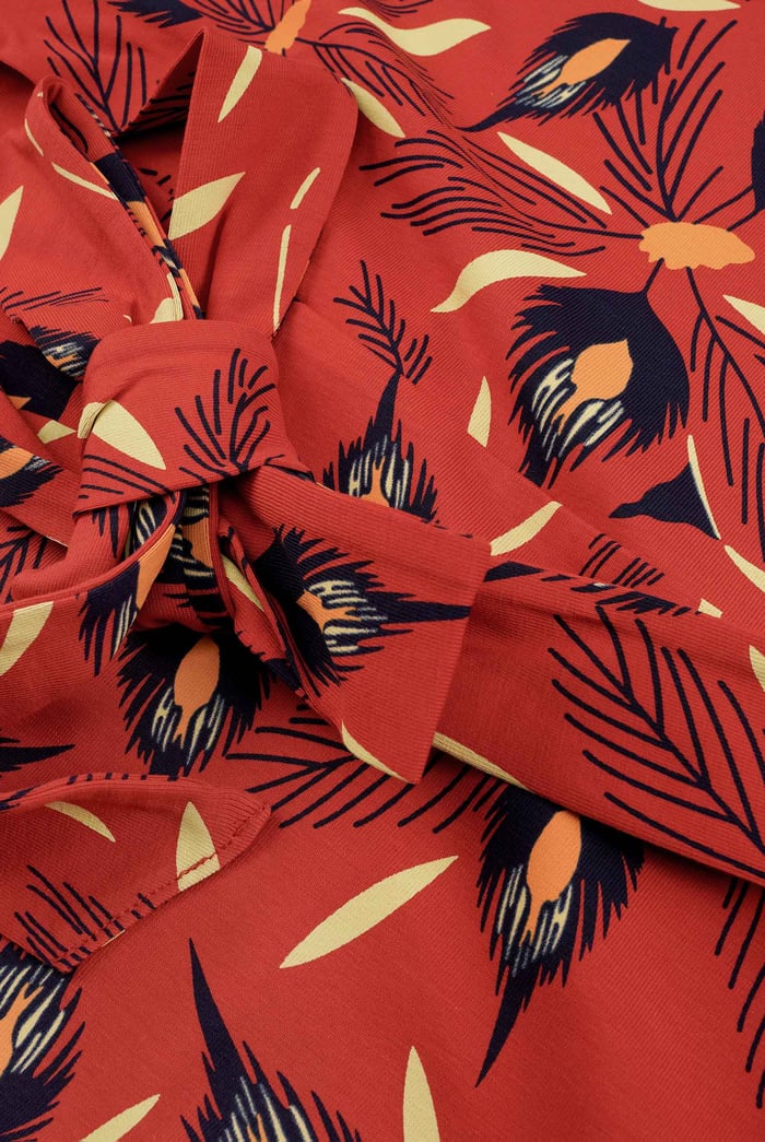 Square-Neck Ruffle Wrap Botanical Print Dress