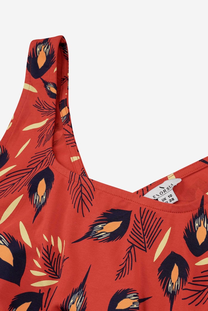 Square-Neck Ruffle Wrap Botanical Print Dress