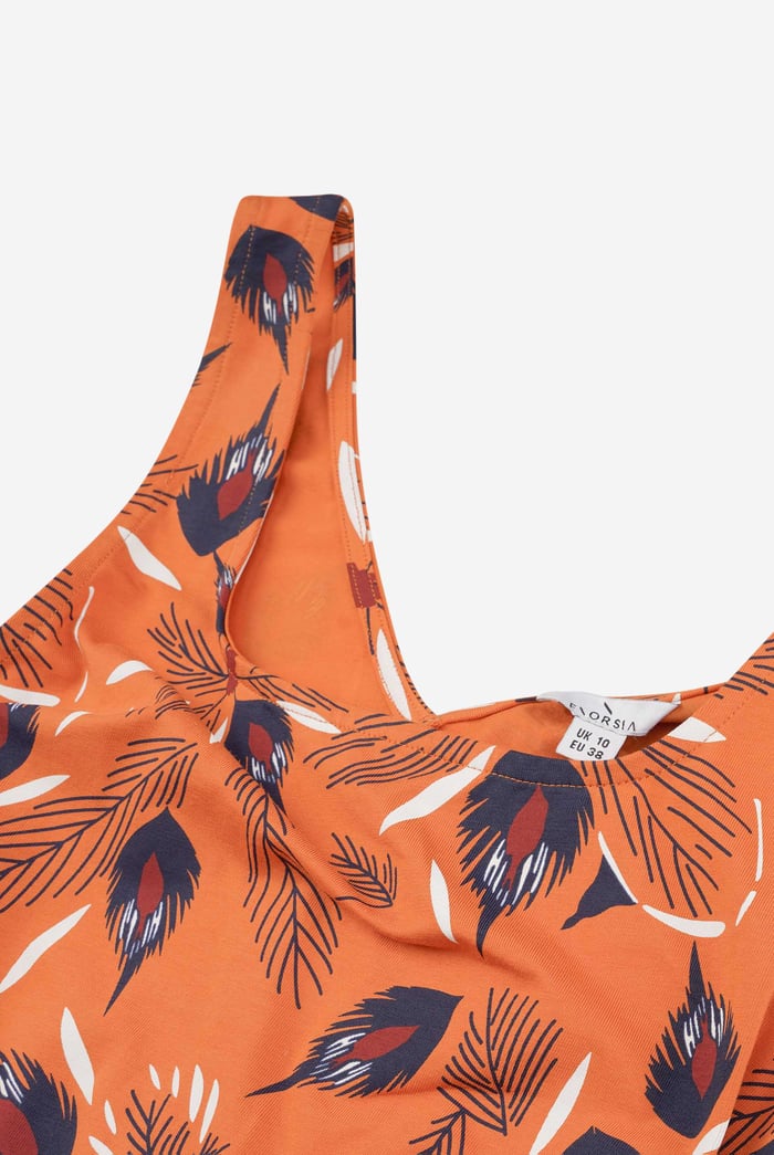 Square-Neck Ruffle Wrap Botanical Print Dress