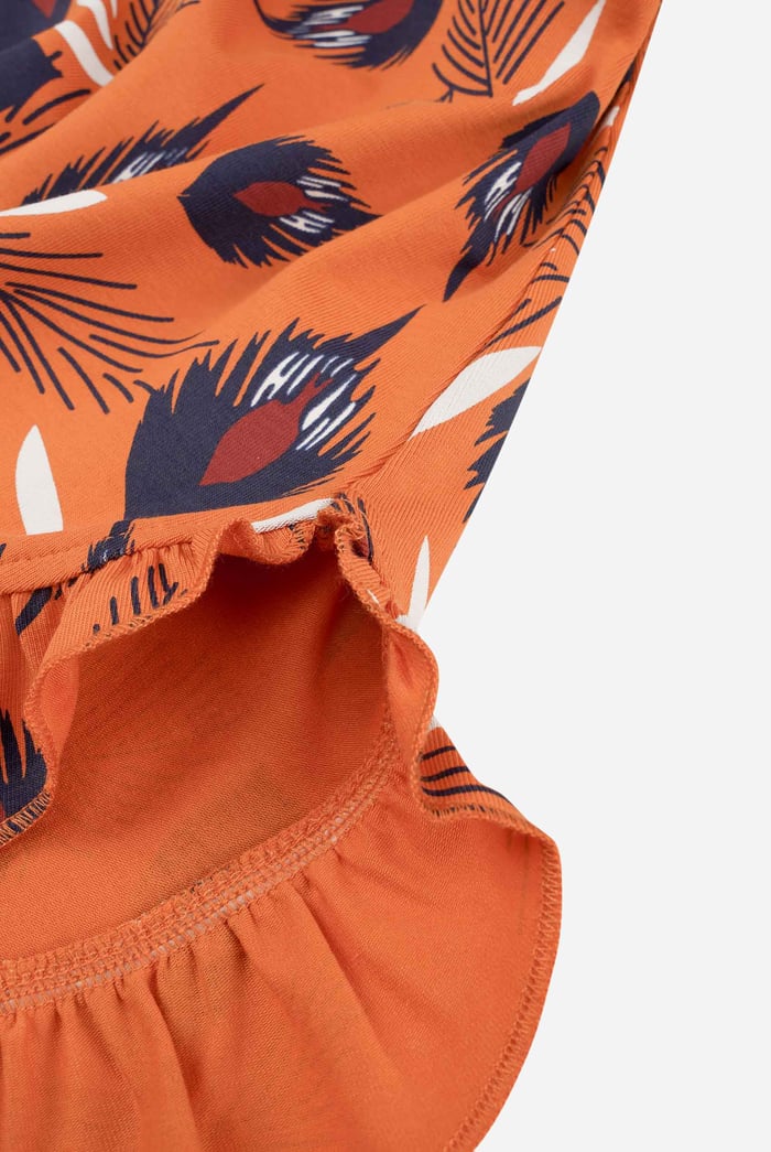 Square-Neck Ruffle Wrap Botanical Print Dress