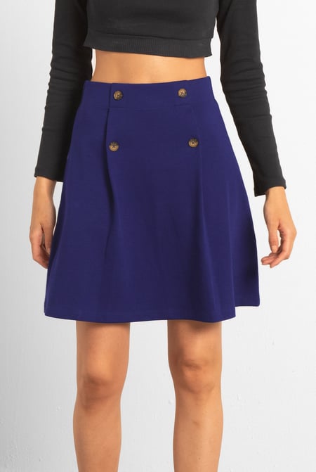 Button-Trimmed Pleated Mini Skirt