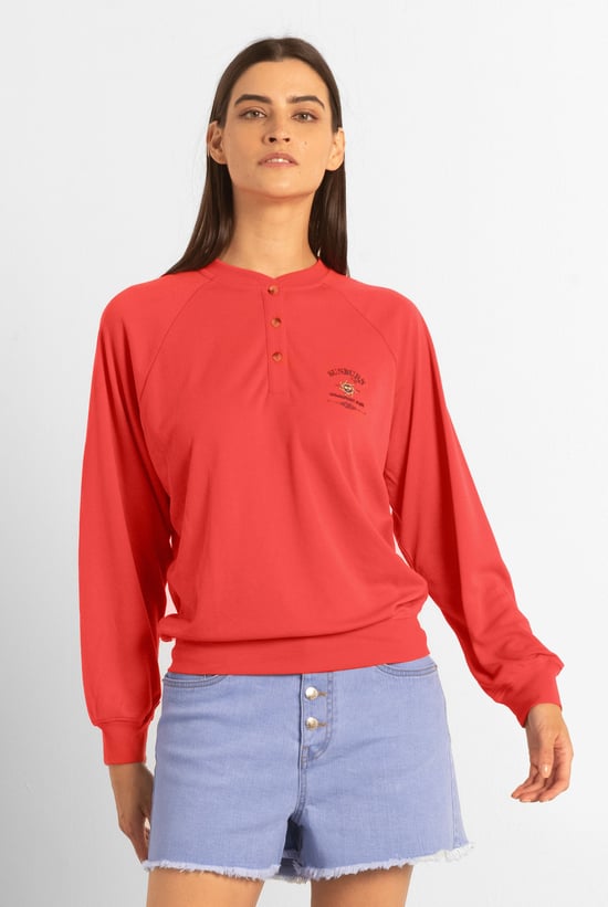 Henley Button Up Long Sleeve Sweatshirt