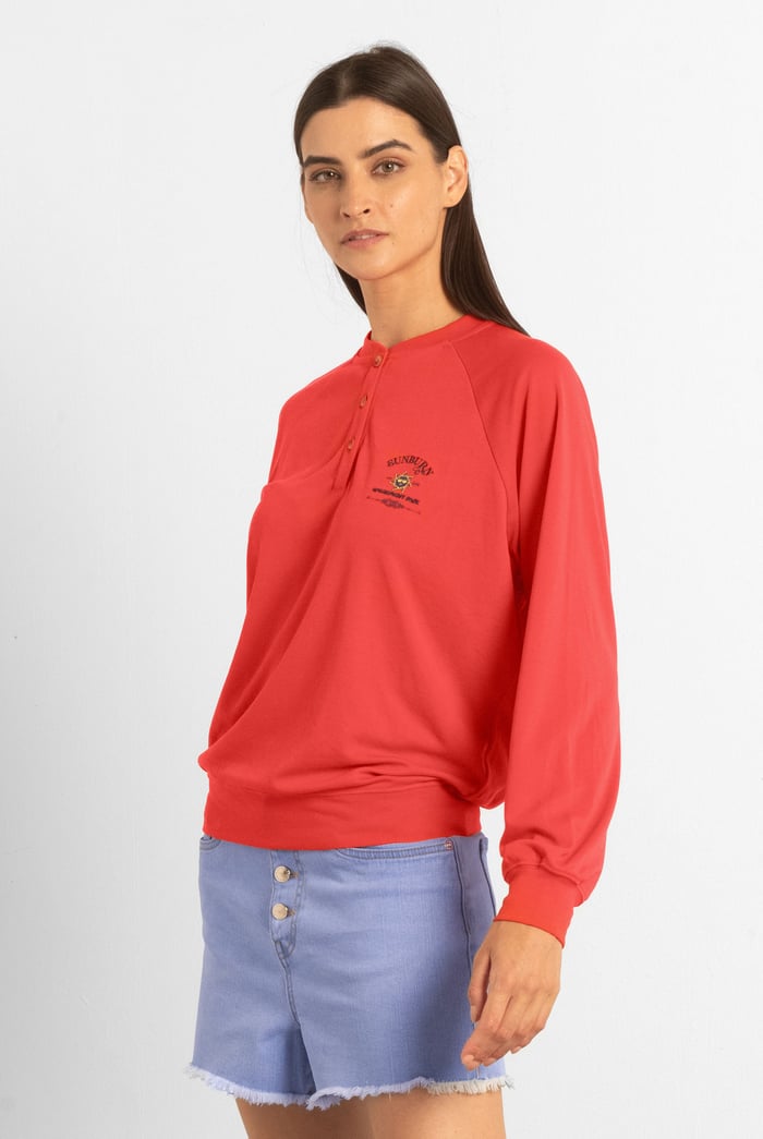 Henley Button Up Long Sleeve Sweatshirt