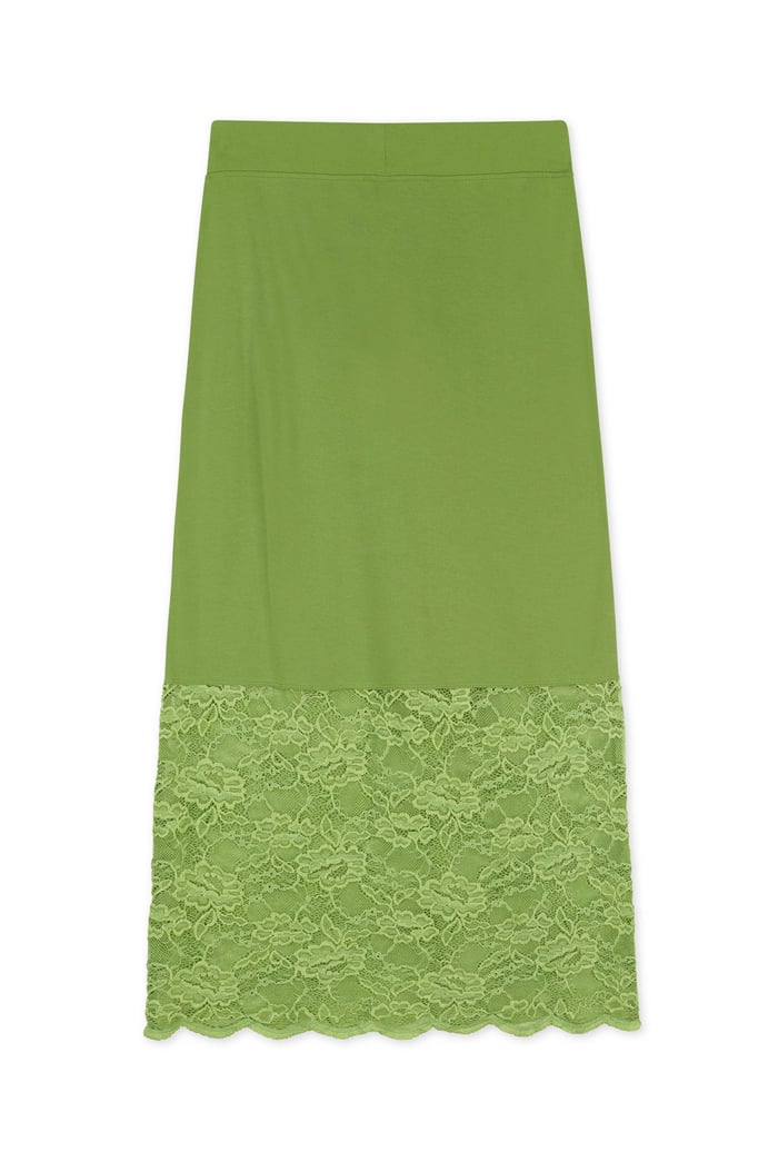 Lace Tiered Button Detail Midi Skirt