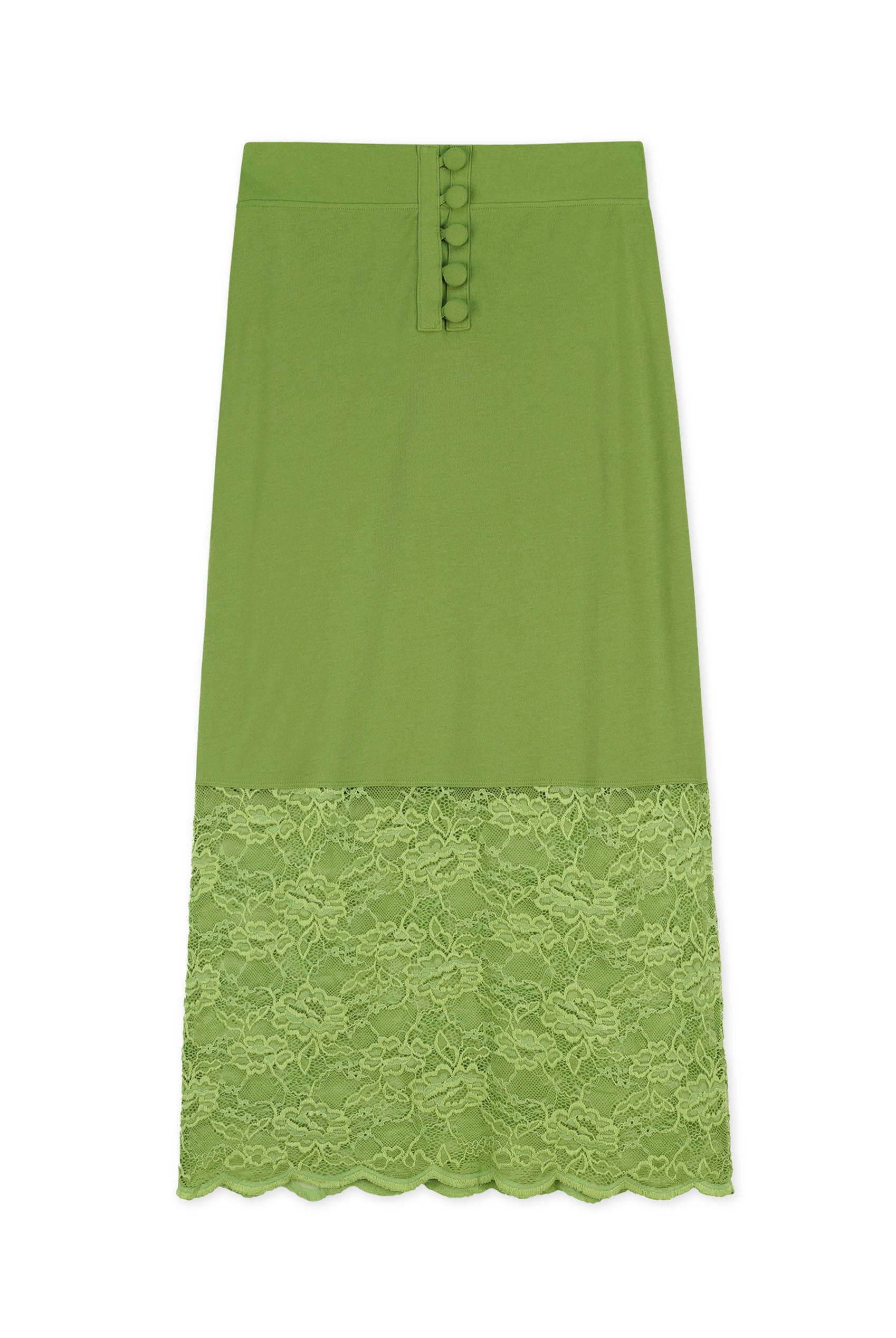 Lace Tiered Button Detail Midi Skirt
