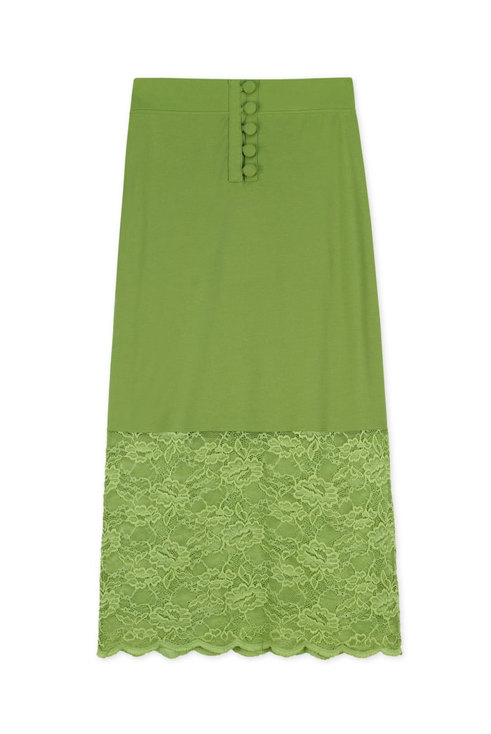 Lace Tiered Button Detail Midi Skirt