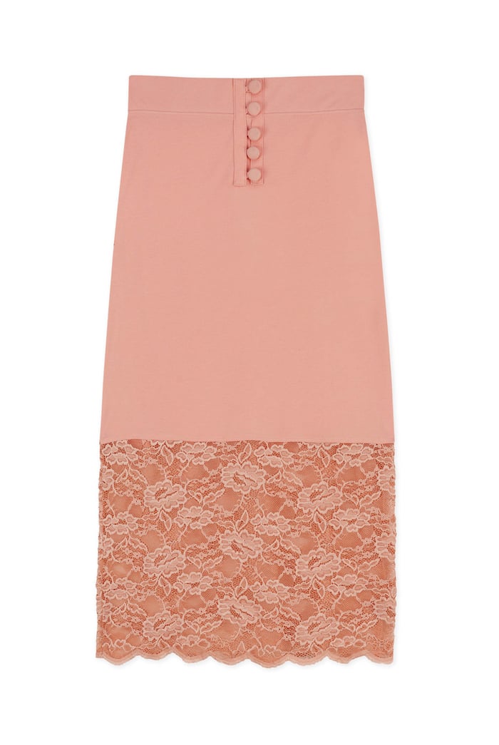 Lace Tiered Button Detail Midi Skirt