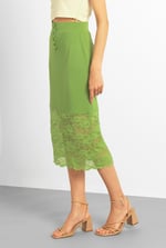 Lace Tiered Button Detail Midi Skirt