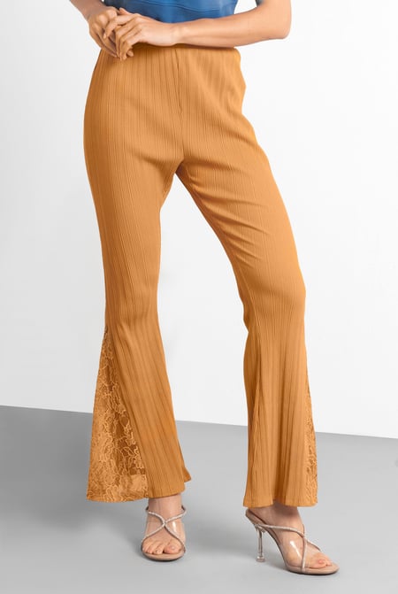 Orange High Waisted Lace Insert Flare Leggings