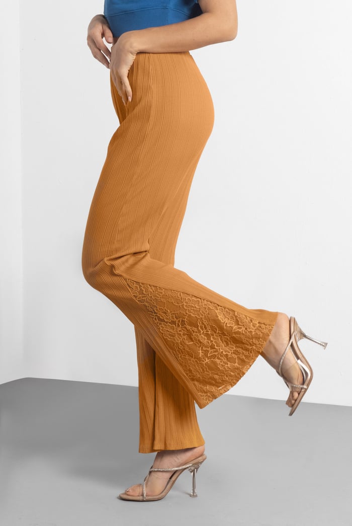 High Waisted Lace Insert Flare Leggings