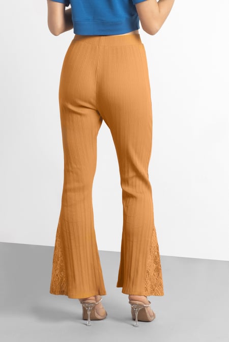 High Waisted Lace Insert Flare Leggings