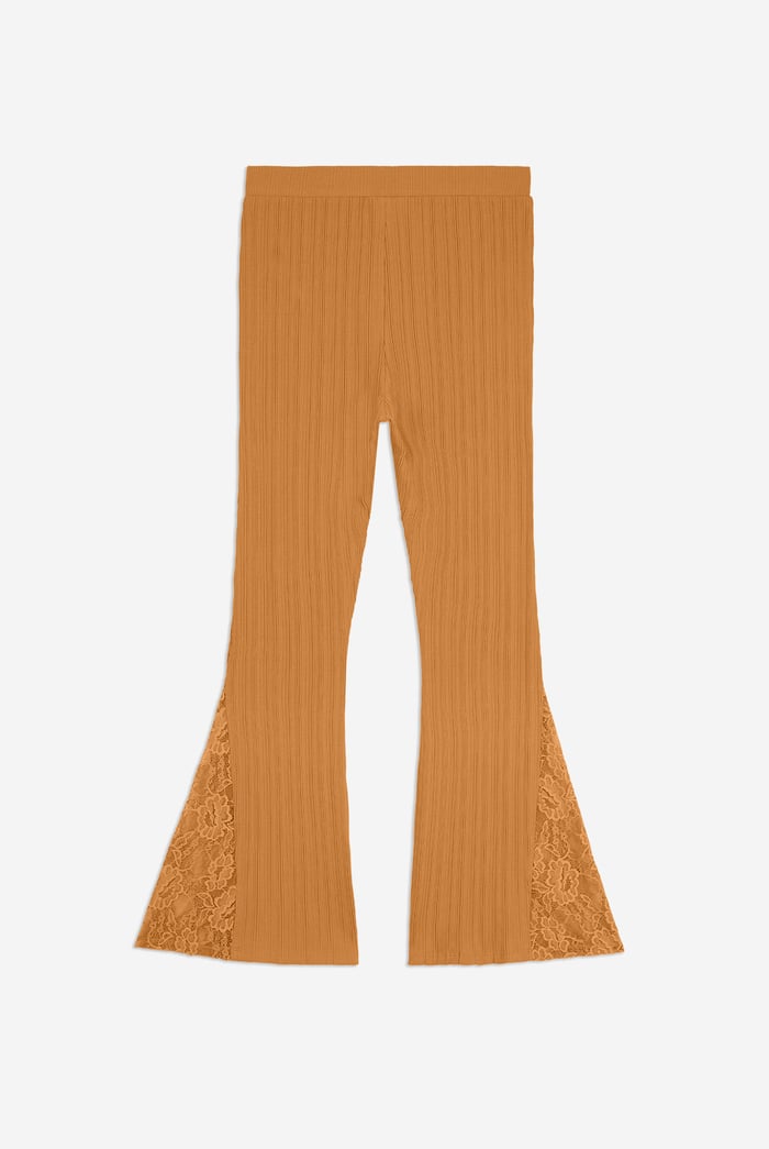 High Waisted Lace Insert Flare Leggings