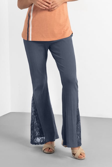 Orange High Waisted Lace Insert Flare Leggings