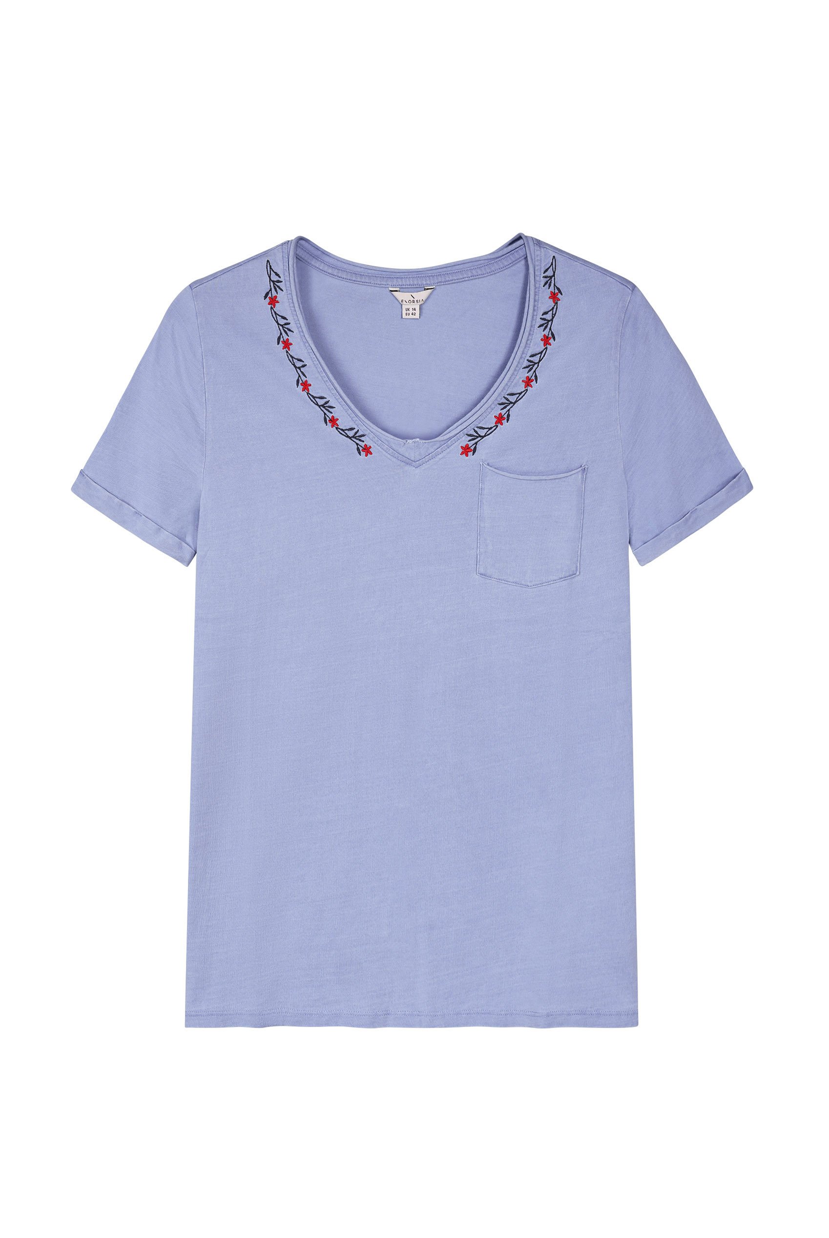 Indigo Washed Embroidered V-Neck T-shirt