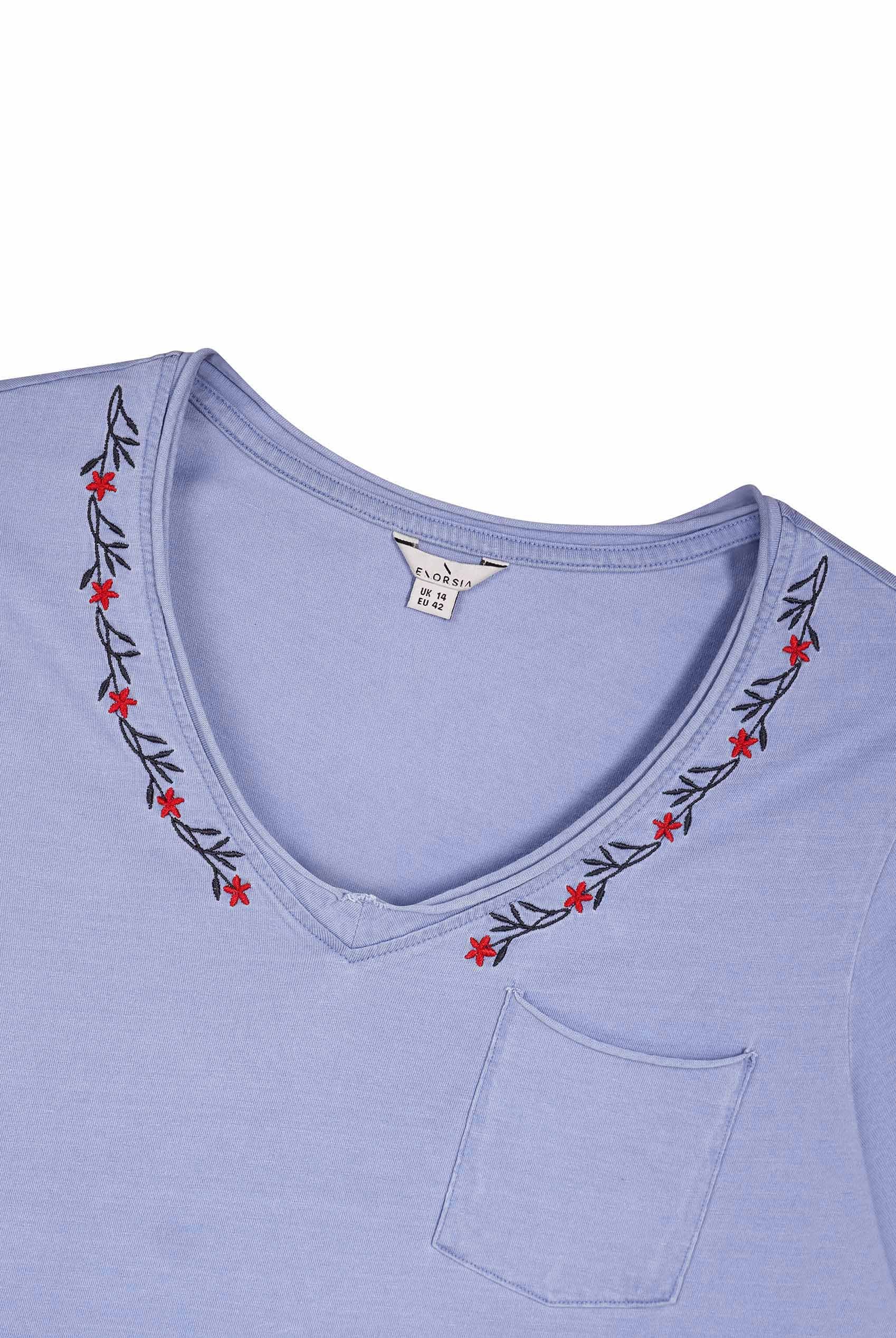 Indigo Washed Embroidered V-Neck T-shirt