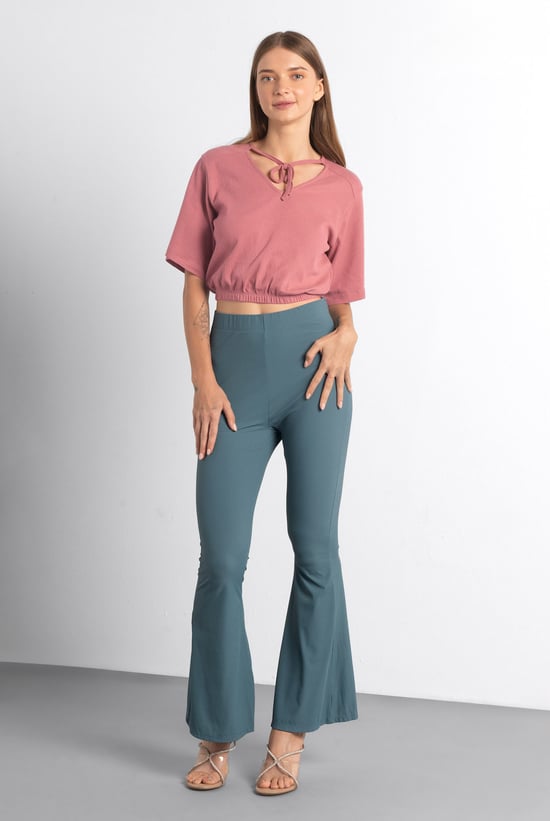 Women's Supper Stretch Zip Details Flare Leggings