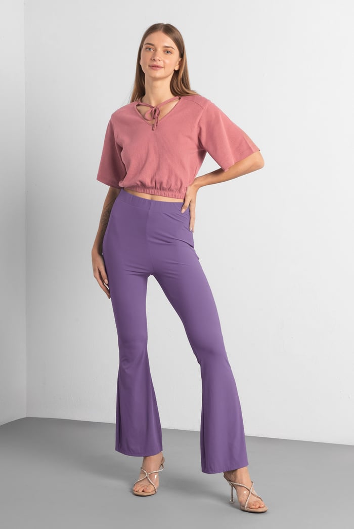 Women's Supper Stretch Zip Details Flare Leggings