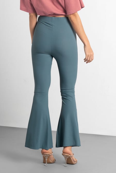 Women's Blue Supper Stretch Zip Details Flare Leggings